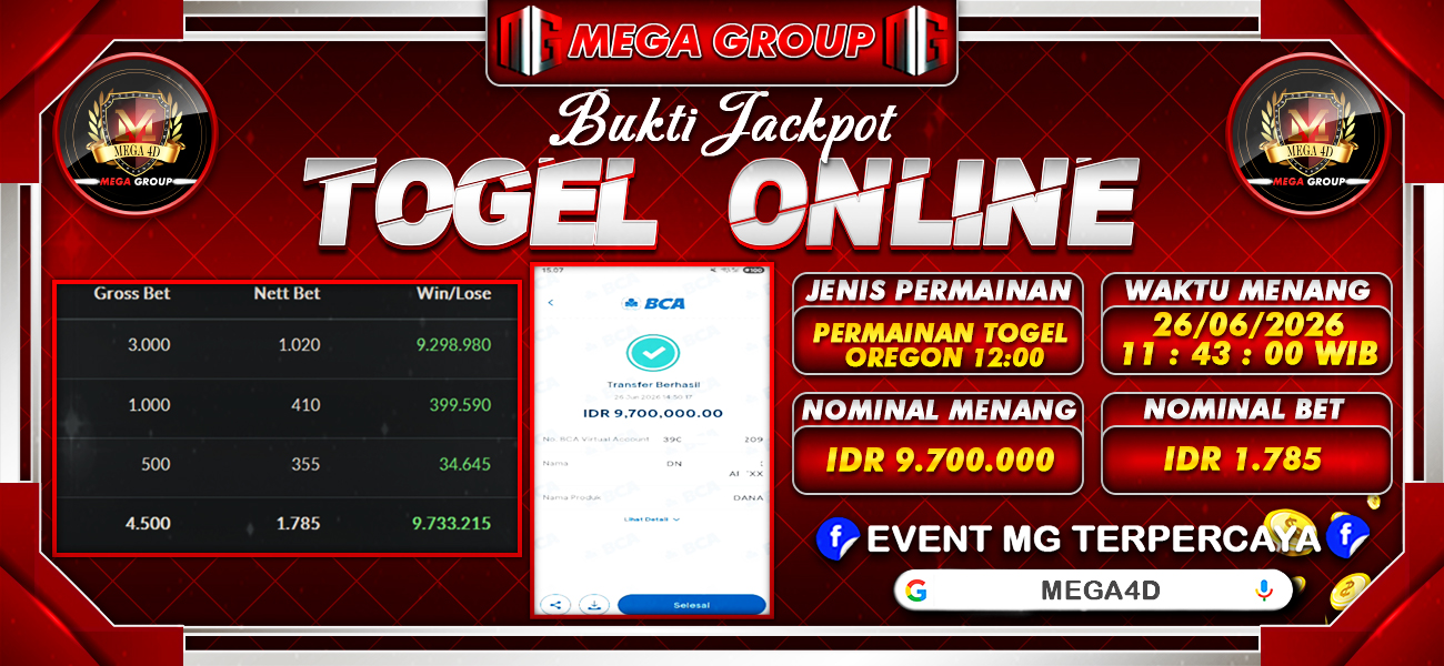 Bukti JP situs Mega4D hari Jumat, 26 Juni 2026