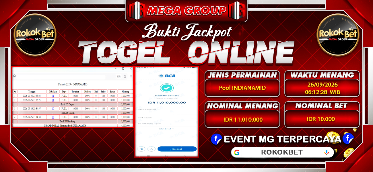 Bukti JP situs Rokokbet hari Minggu, 27 September 2026